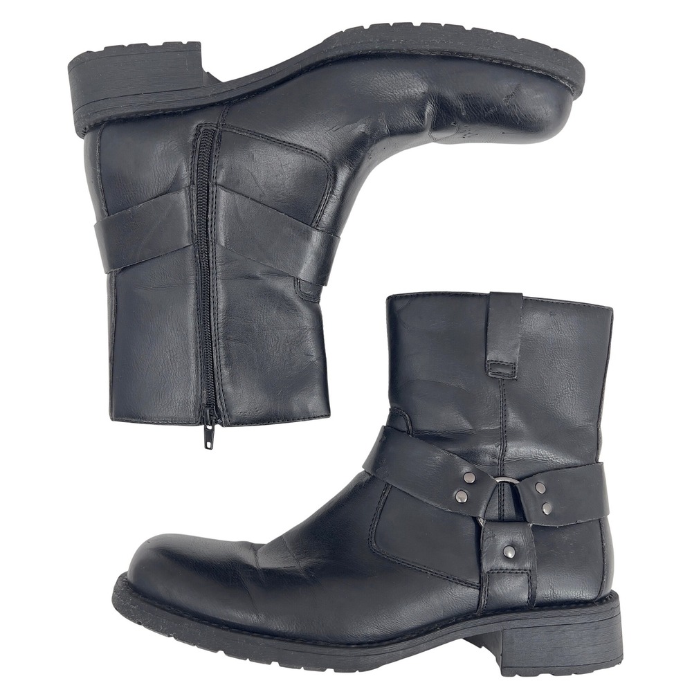 Kenneth Cole Unlisted Cop-per Coin Mens Harness Biker Boots Black Side Zip 10.5M